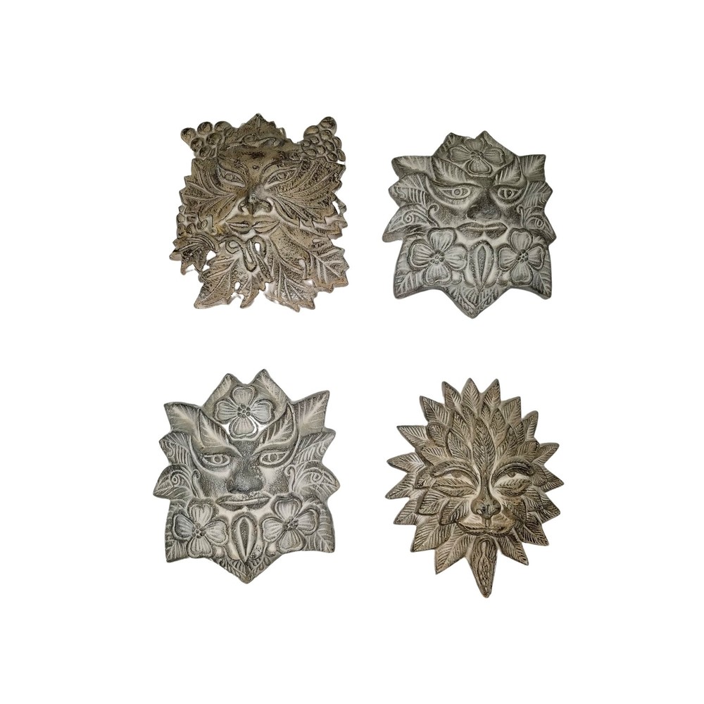 Set of 4 Handcrafted Metal Leaf Man Tree Man Greenman Hanging Wall Sculptures